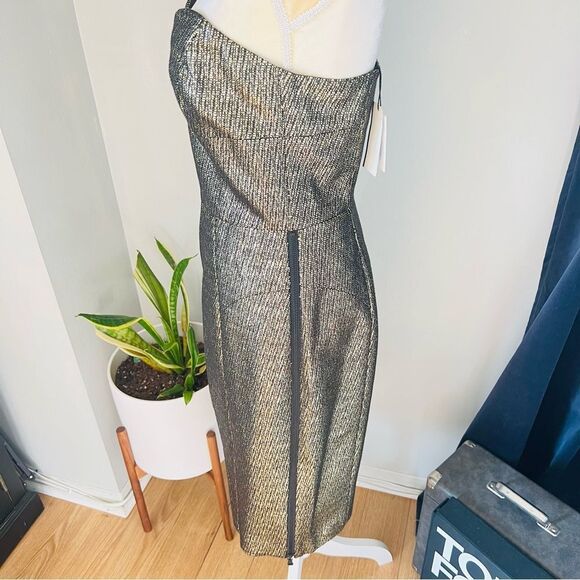 Milly Marta Couture‎ Metallic Strapless Dress, Gold/Black, Boned, Size 8, NWT - Picture 12 of 17